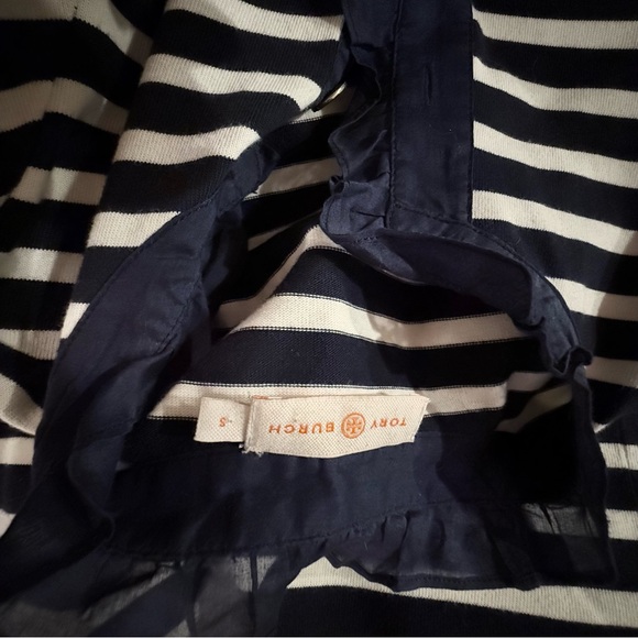 Tory Burch Navy Stripe Knit Dress Ruffle Collar Size small Breton Style - Picture 6 of 9